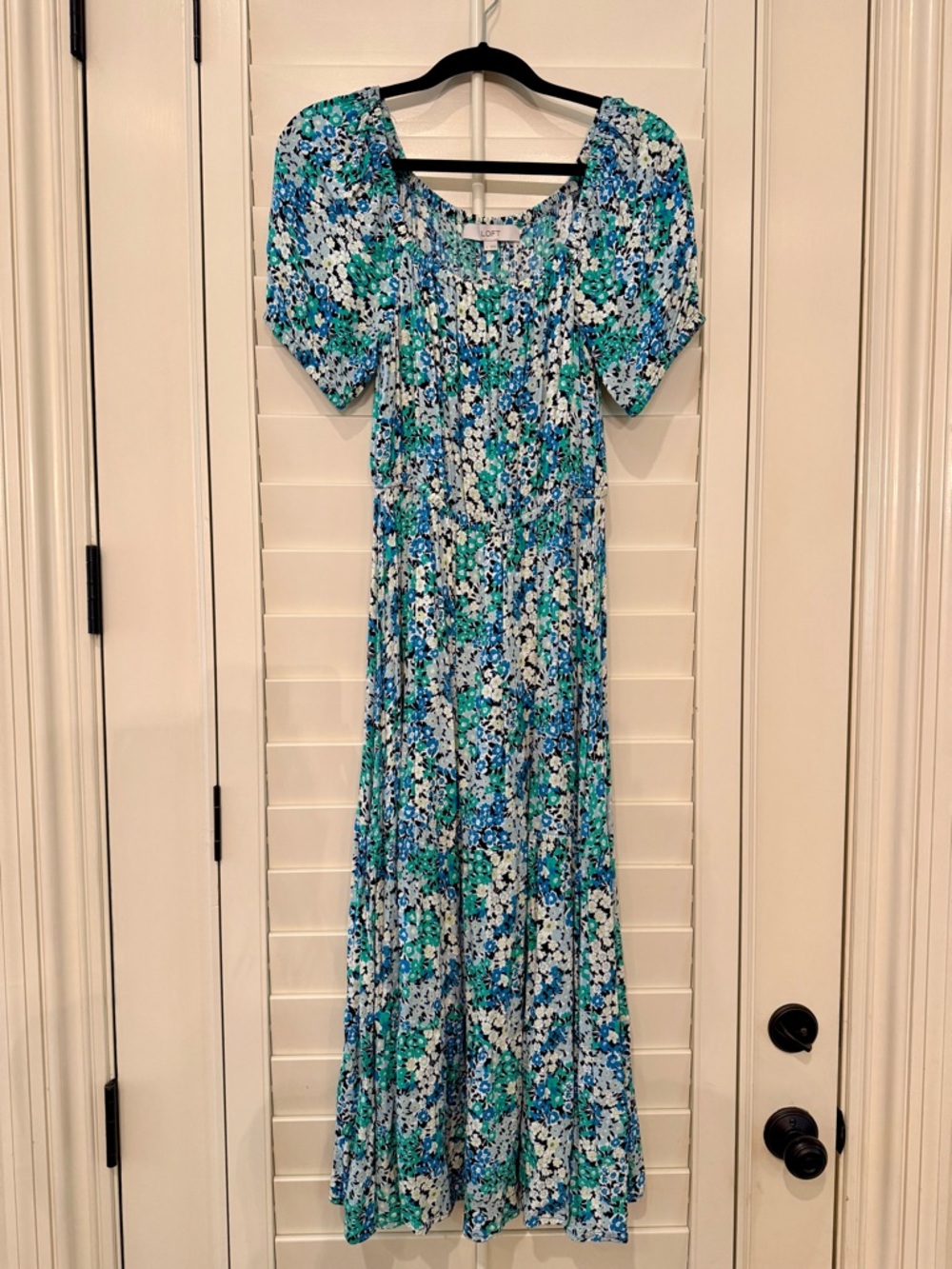 LOFT Blue and Green Floral Maxi Dress